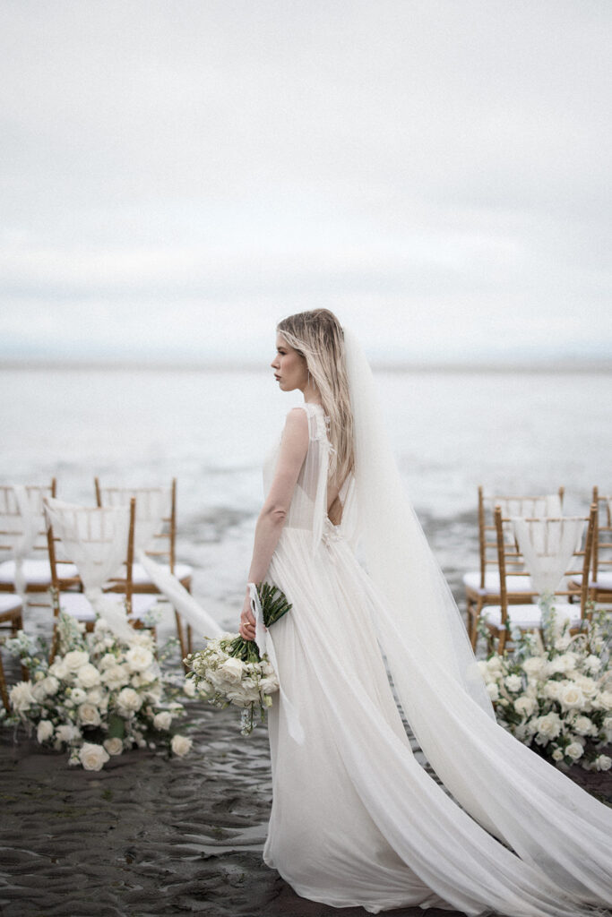 bride on beach by Allison Taylor Creative