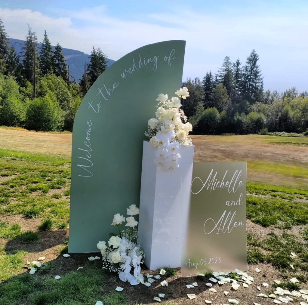 Unique outdoor wedding ceremony welcome sign PROLINE Vancouver