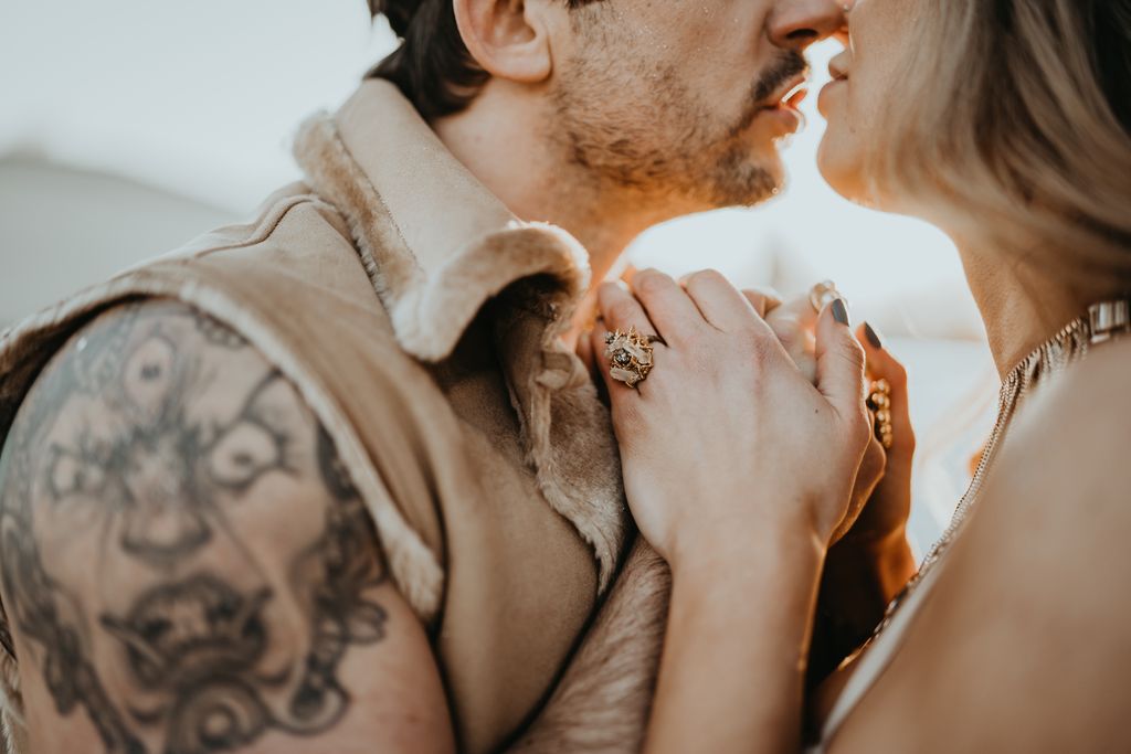 Newlywed detail shot on airport runway