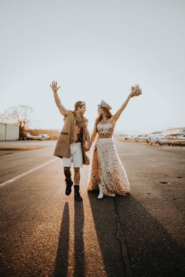 Runaway Romance newlyweds celebrate down airport runway