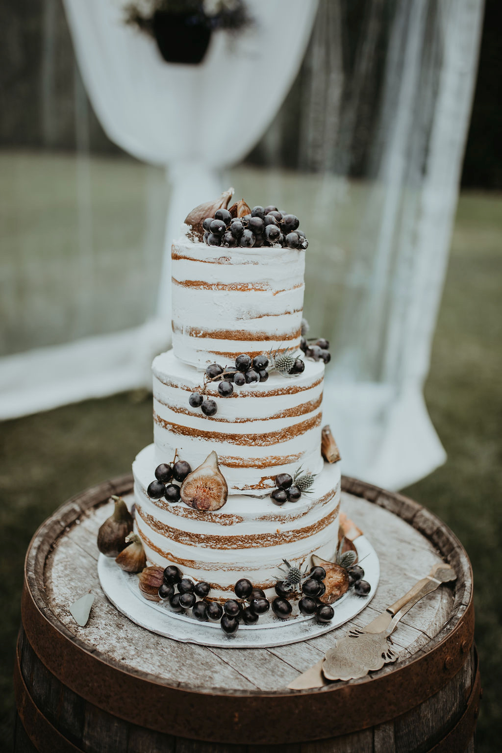 Naked three tier white wedding cake with figs by Cakes Etc Victoria