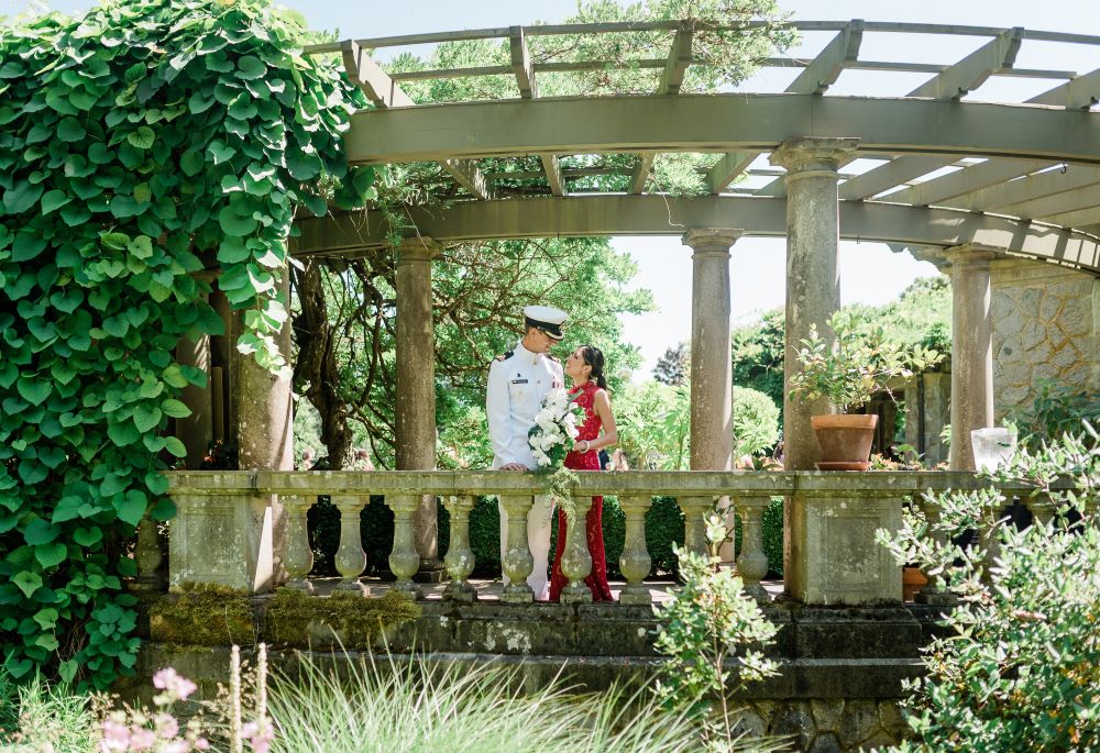 Bride and Groom at Hatley Castle Garden