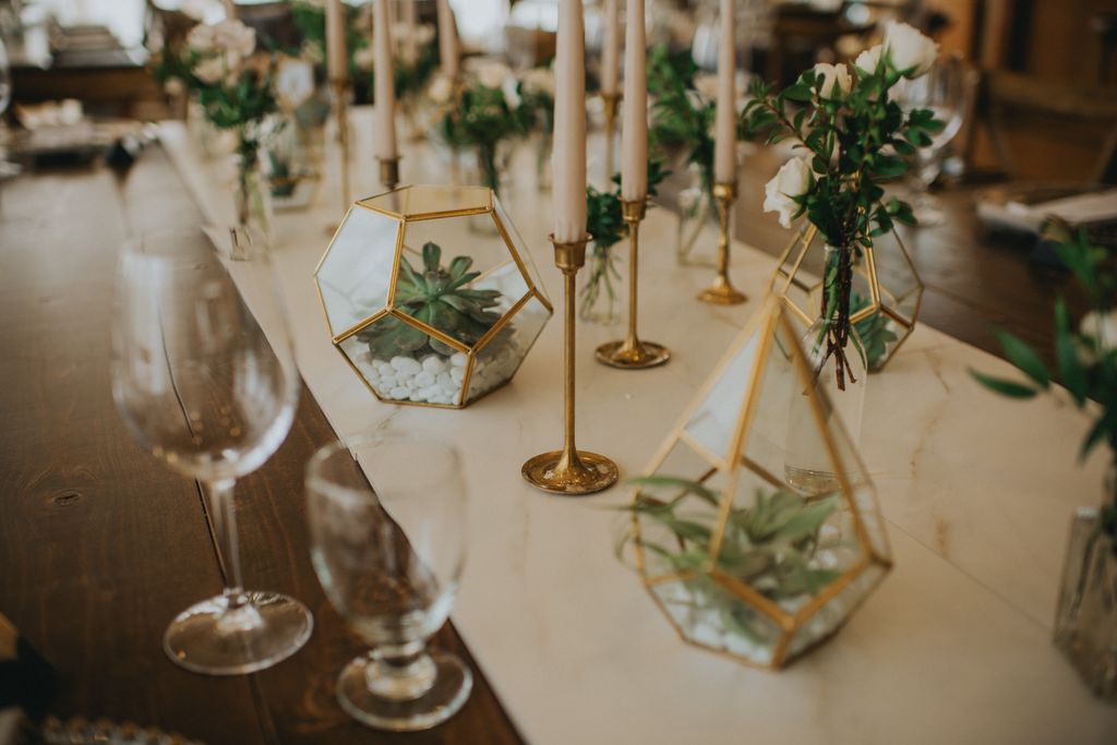 Plant terrarium on wedding table in Kelowna