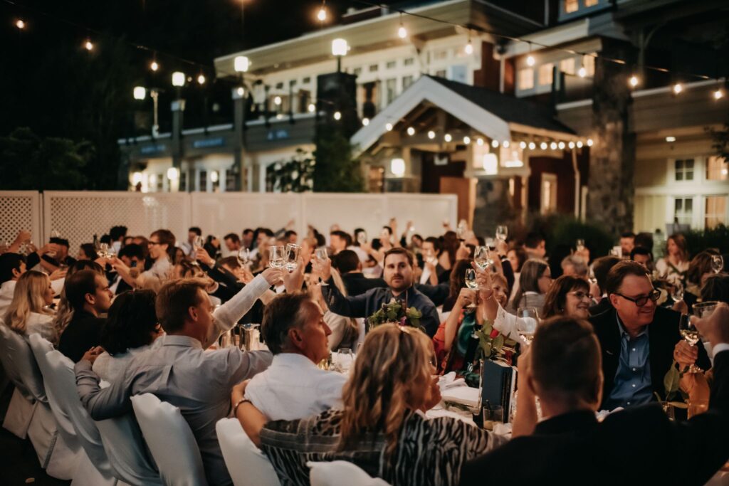 Nighttime at wedding reception at Poet's Cove Resort