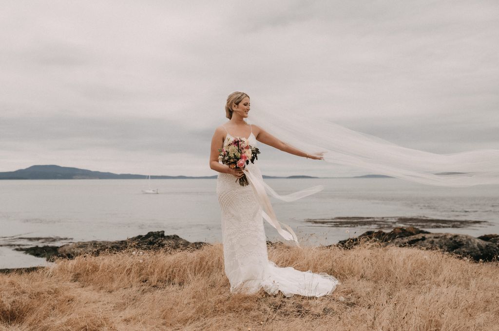 Bride and veil on Pender Island by Tulle and Tweed Photo