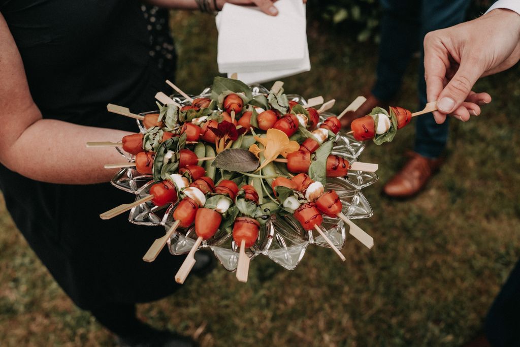 Guests eat at wedding ceremony on Pender Island