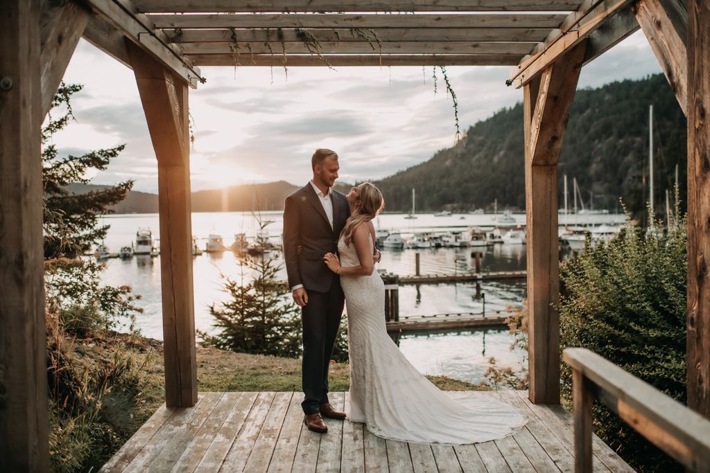 Newlyweds under Poet's Cove Gazebo