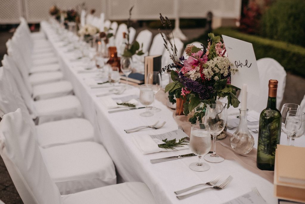 Long table settings at Poet's Cove