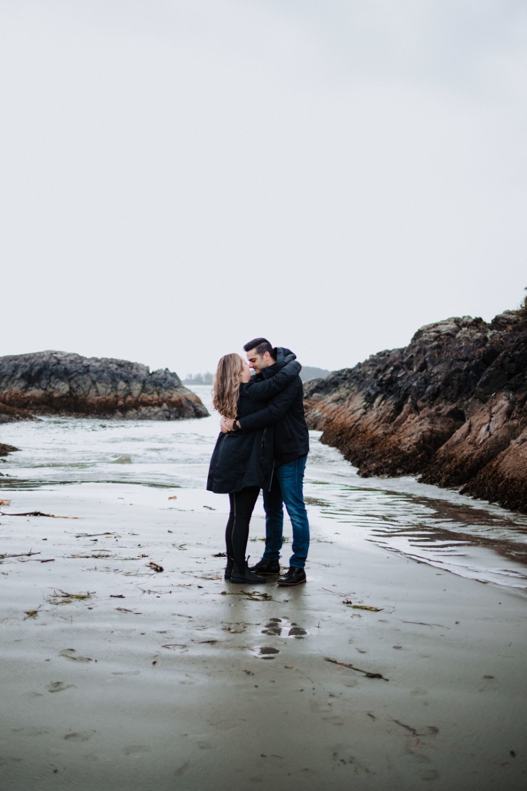 Couple celebrate engagement on Tofino beach