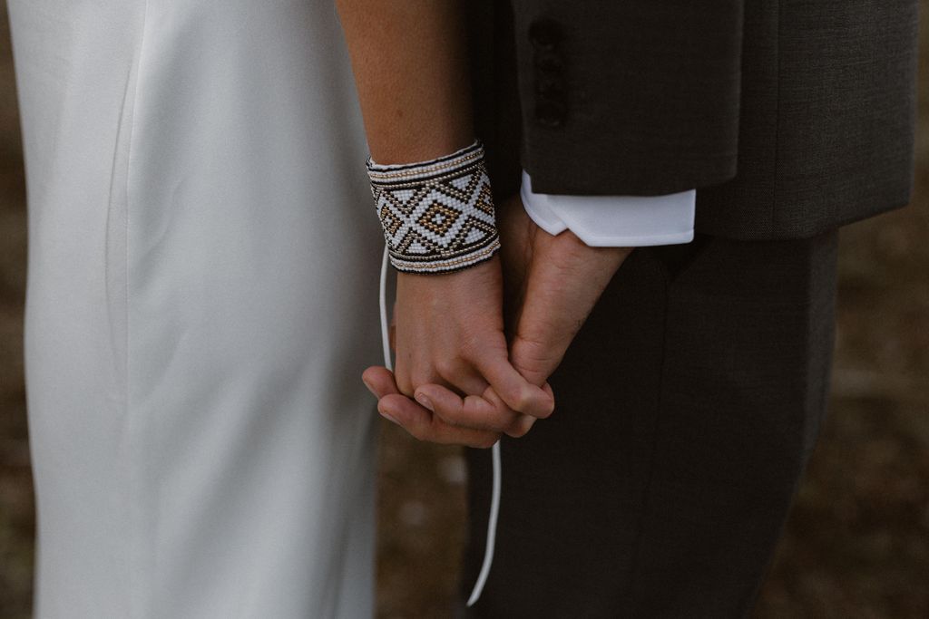 Beaded wrist on Cree bride