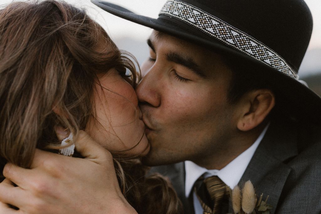 First kiss Indigenous Elopement Ceremony