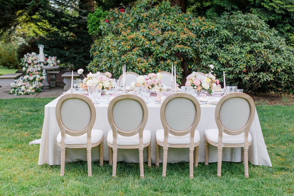 Modern Classic Romance outdoor chairs at reception table