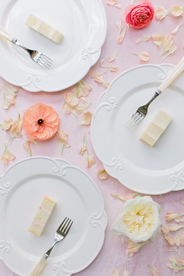 Wedding Cake sliced and on white plates