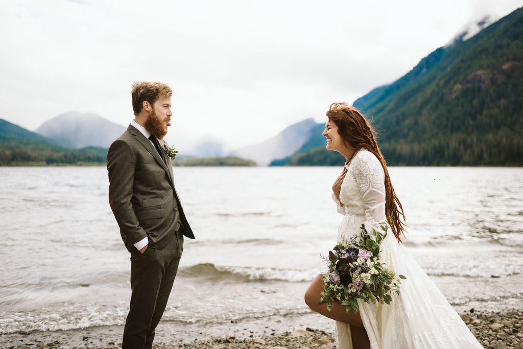 Newlyweds by the BC water edge