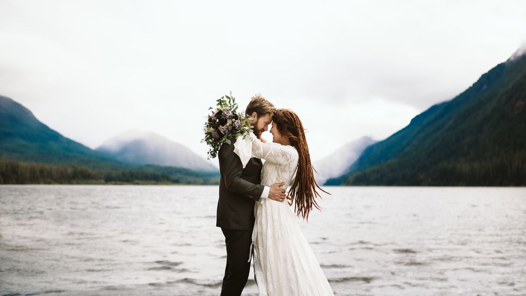 Wilderness + Waterfalls Wedding couple by water - Aly Sibley Photography