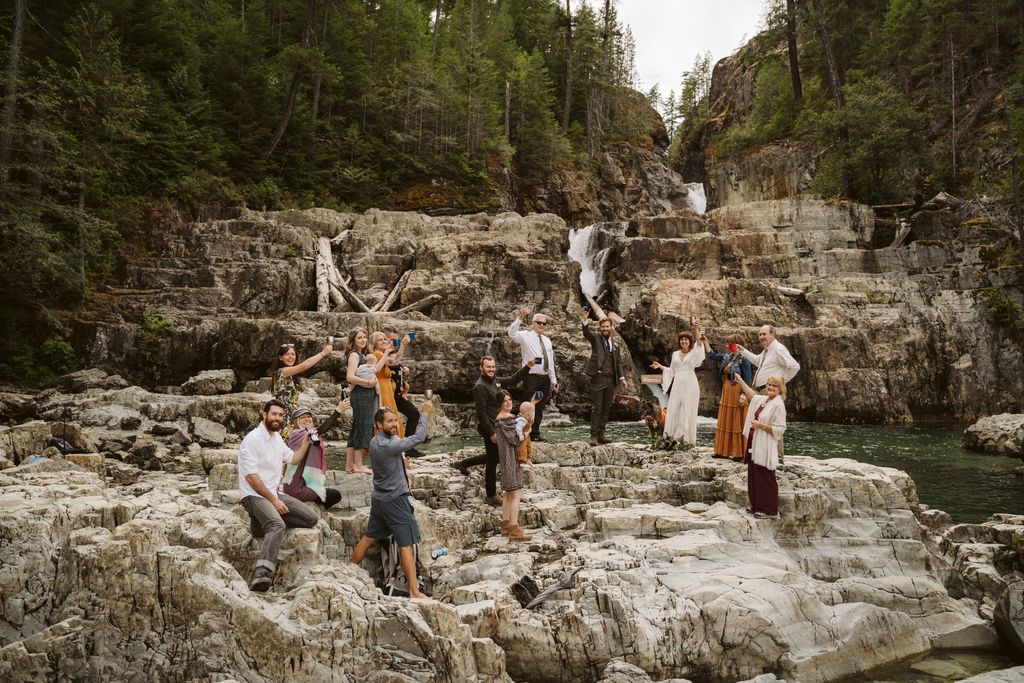 Wedding guests on beach