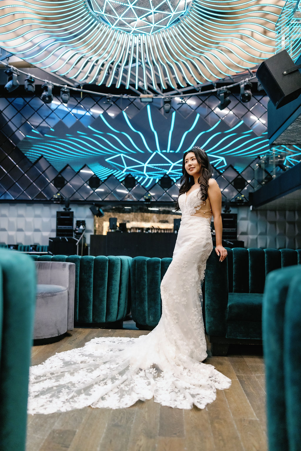 bride in mansion nightclub at Vancouver Paradox Hotel