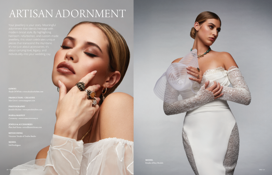 High fashion bride wearing bespoke jewellery West Coast Wedding style